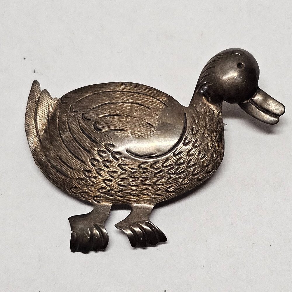 Rare Vintage Mexico Animal Duck Sterling Silver Brooch 925 Hand crafted Signed